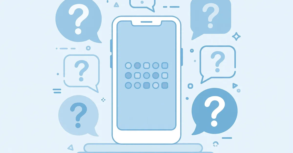 Question marks around smartphone, FAQ collection concept