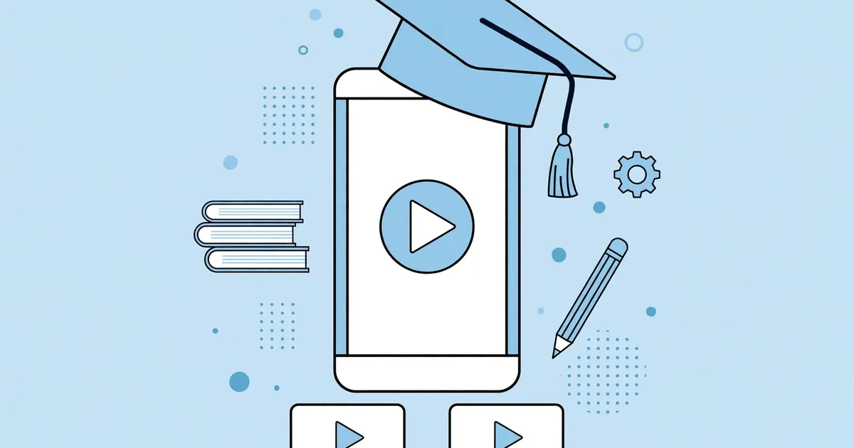 Graduation cap over smartphone with books, educational videos concept