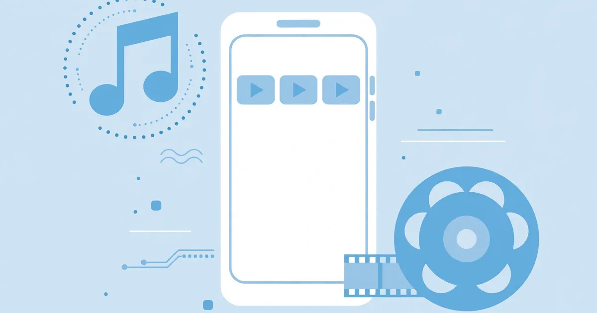 Smartphone with music note and film strip, entertainment videos concept