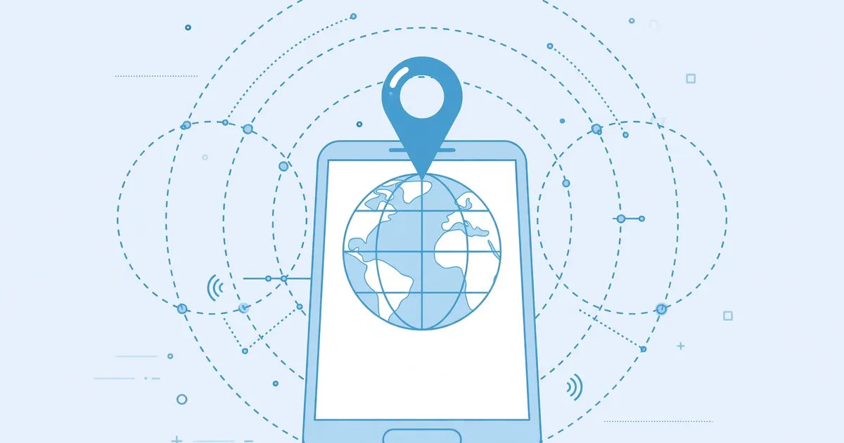 Globe with location pin and smartphone, regional availability concept