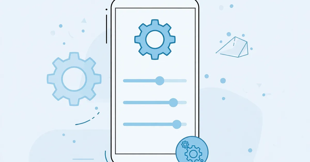 Smartphone with Android version badge and settings gears