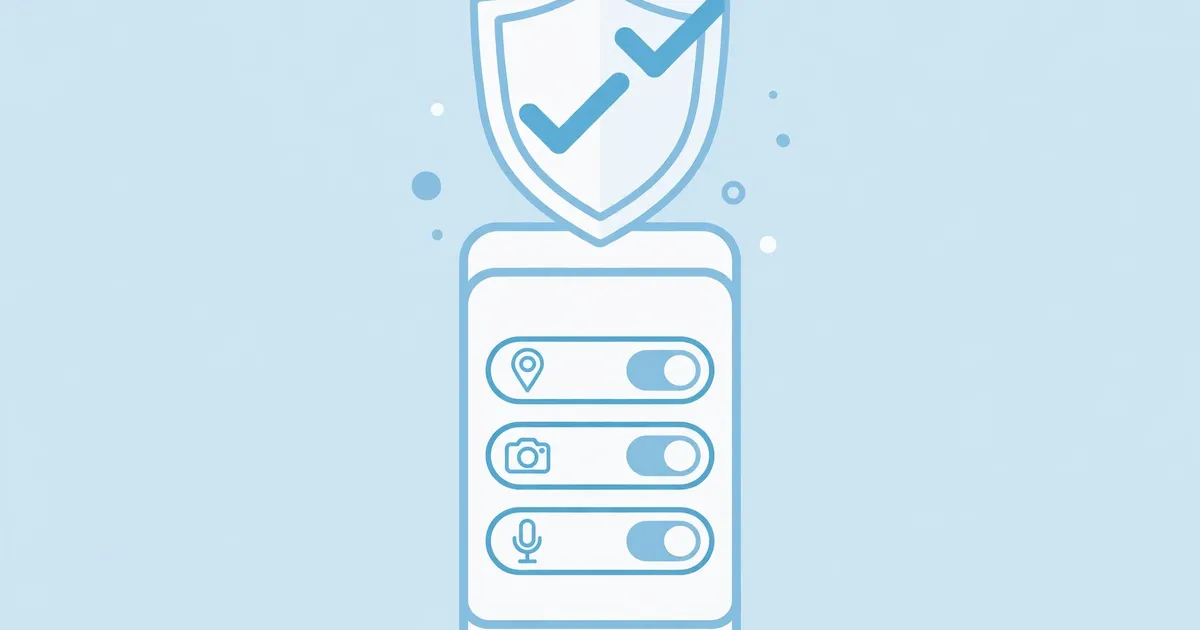 Shield with checklist over a smartphone, representing Android app permission review