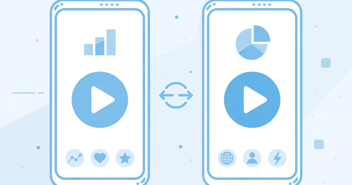 Two smartphones side by side comparing video apps, versus comparison concept